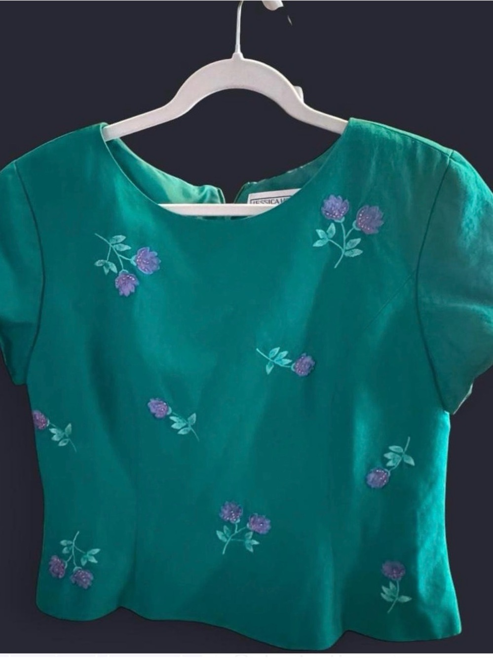 Vintage Teal Green Floral Embroidered Top-16